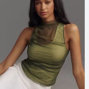 Anthropologie Olive Green Sheer Top